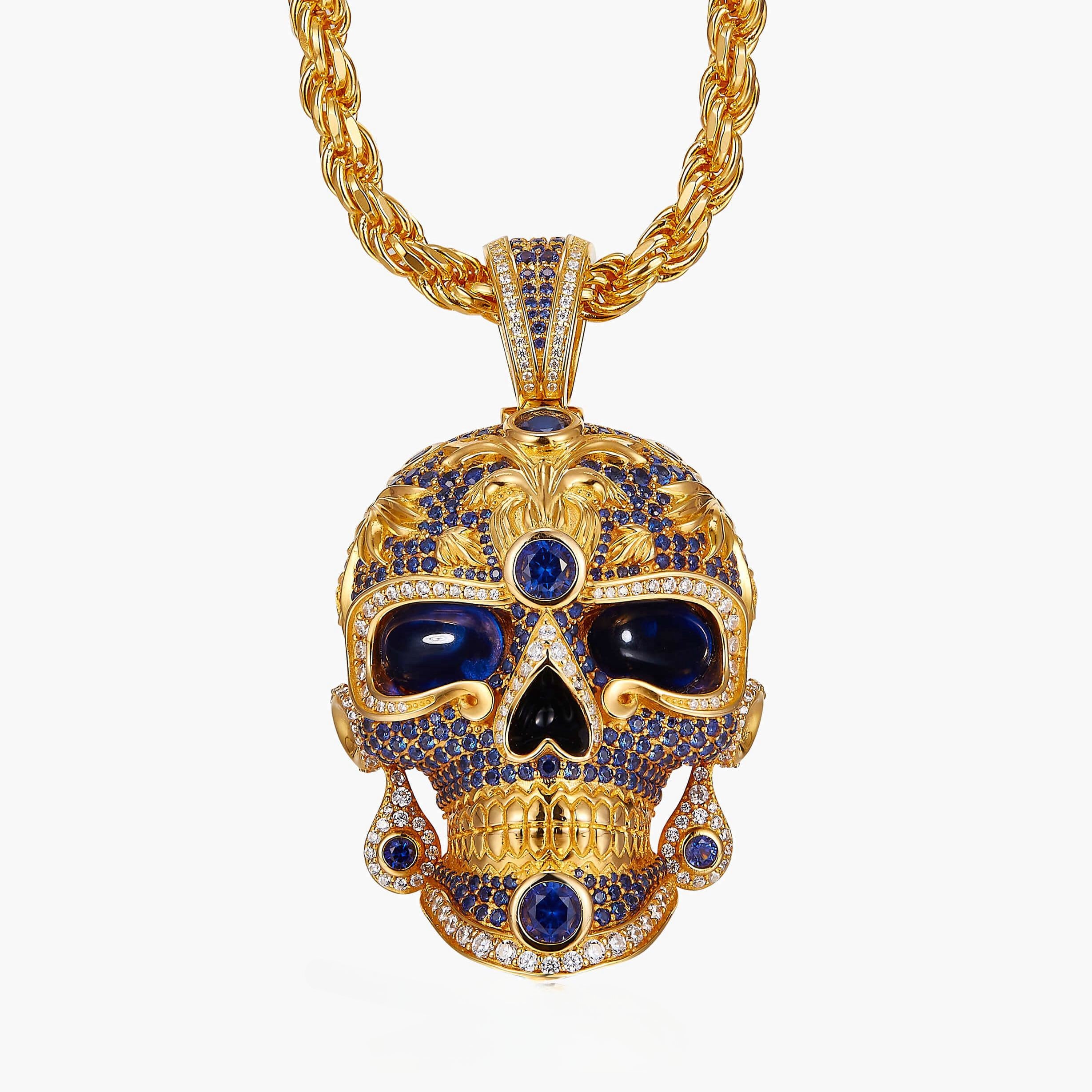 Japanese samurai gold skull skull necklace men gold skull necklace pirate necklaces demon necklace demon necklace for men skull king necklace Sapphire skull for men-lawzskull
