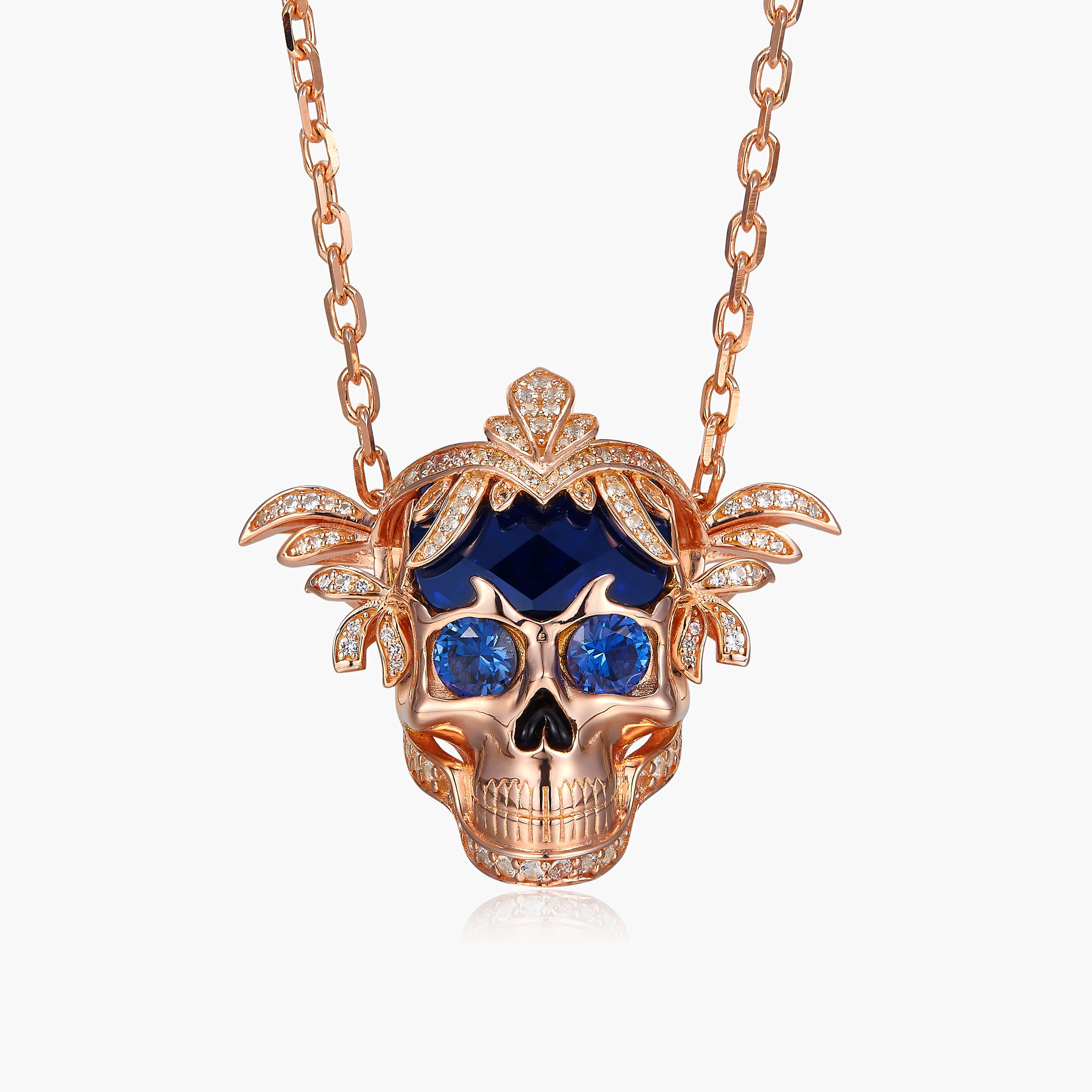 Rose Gold Skull Beauty , Rose Gold Skull Beauty Necklace for Women with Sapphire