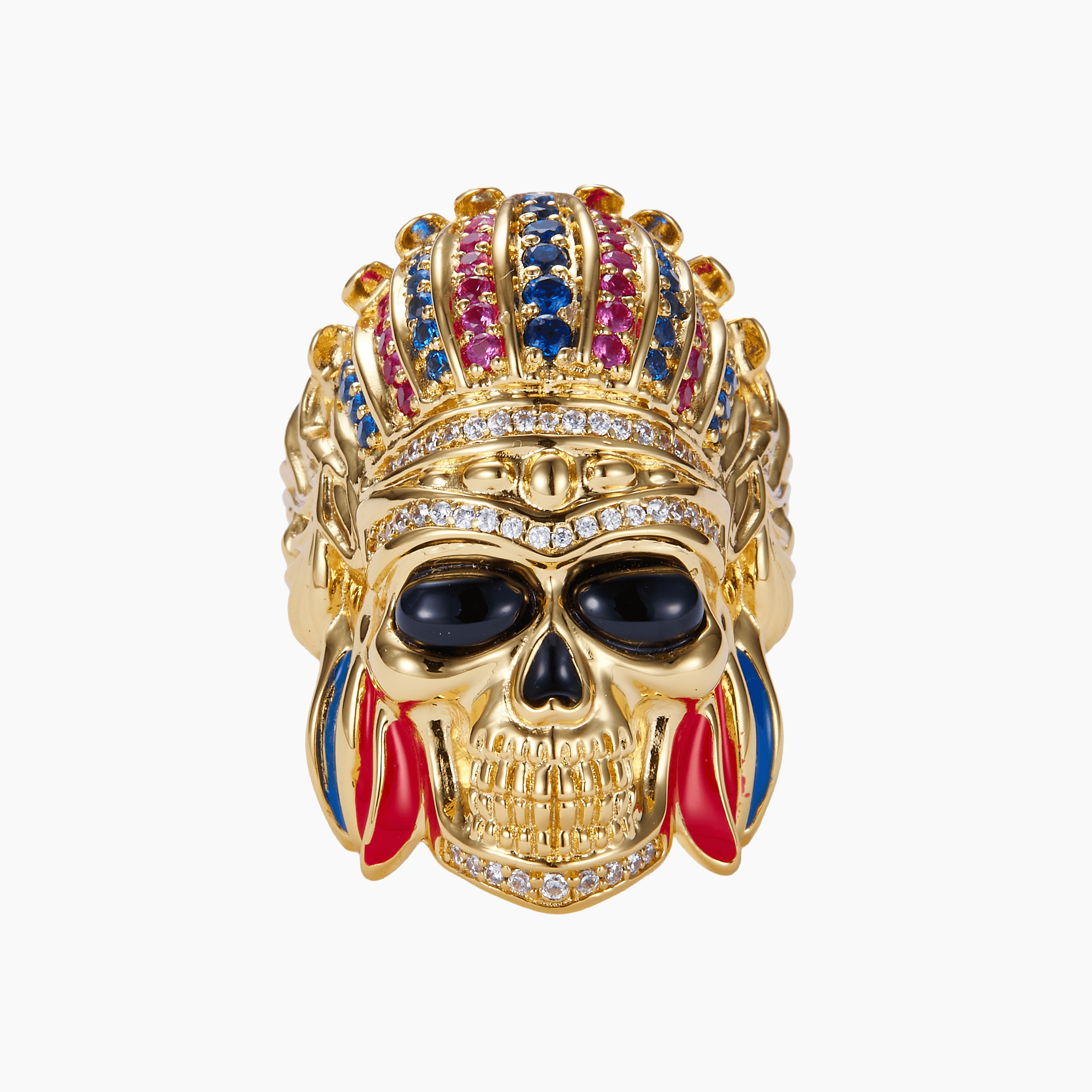 gift for biker men  -lawzskull 18k Gold Men's American Indian Skull Ring