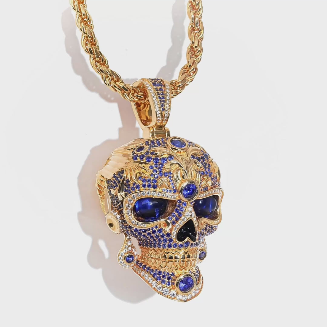 Japanese samurai gold skull skull necklace men gold skull necklace pirate necklaces demon necklace demon necklace for men skull king necklace Sapphire skull for men 